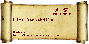 Lics Barnabás névjegykártya